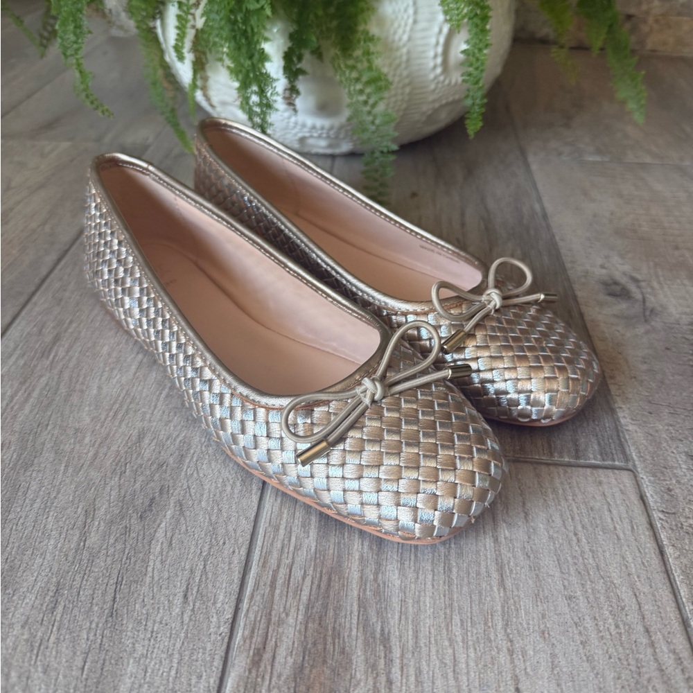 Dune London Heights Metallic Woven Leather Ballet Flats